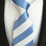 Large Striped tie, Light Blue Silver White tie, Man Business Casual Fashion tie tie