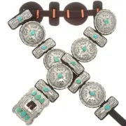 Navajo XLG Kingman Turquoise Stamped Silver Concho Belt Native Made in USA
