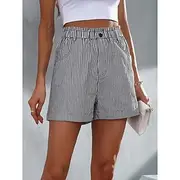 Women's Shorts Casual Daily Short Striped Side Pockets Breathability Comfortable Micro-elastic Weekend Black Red Blue Summer Regular Fit