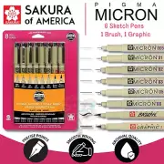 Sakura Pigma Micron Black Pens Archival Ink - 8 Assorted Nib Set Genuine