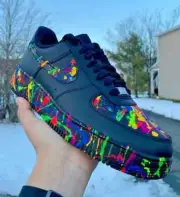 Air Force 1 Custom Black Shoes Multi Color Neon Splatter Splash Mens Size 8