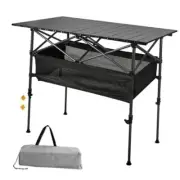 Folding Camping Table, Outdoor Roll-up Table Height 37.4'' Large Ash Black