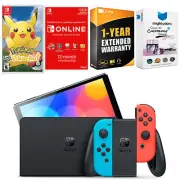 Nintendo Switch Red/Blue OLED + Pokemon Let's Go Pikachu + NSO 1 Year Membership