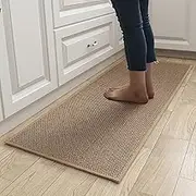 2 Front Kitchen Mats for Sink, Washable, Non-Slip, Rubber, Jute and LinenBeige,S