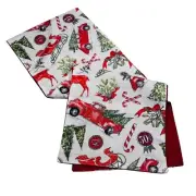 Christmas Holiday Signs Candy Canes Red Truck Reindeers Sleigh 72in Table Runner