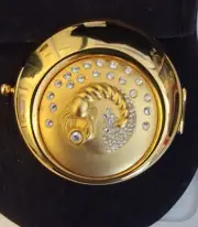 Estee Lauder Scorpio Vintage 2" Goldtone Zodiac Crystal Powder Compact