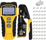 Klein Tools 80072 RJ45 Cable Tester Kit with LAN Scout Jr. 2, Coax Crimper/Stripper/Cutter Tool and 50-Pack Pass-Thru Modular Data Plugs