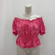 Whistles Floral Garland Bardot Top Size UK 16 Pink Red New NWT RRP £119 FPL-RMF