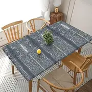 5 Foot Rectangle Elastic Fitted Tablecloth, Waterproof Edged Great for Picnic Party Outdoor Patio,Silver Fish Scale