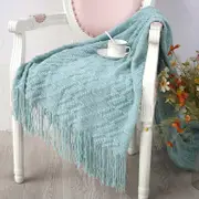 130*170cm Cozy Decorative Knit Woven Throw Blanket Sofa Throw Bed Throw Bed Blanket - Blue
