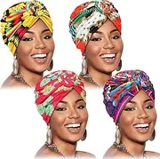 [SATINIOR] 4 Pieces African Pattern Headwrap Pre-Tied Bonnet Turban Knot Beanie Cap Headwrap Hat