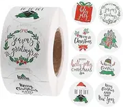 HAPINARY Merry Christmas Sticker Sheets 1 Roll Multi-Function Seal Stickers Baking Cookies Candy Bags Round Rectangular Christmas Labels