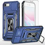 Asuwish Phone Case for iPhone 7plus 8plus 7/8 Plus with Tempered Glass Screen Protector and Slide Camera Cover Magnetic Ring Holder Kickstand i Phone7s 7s + 7+ 8s 8+ Phones8 7p 8p Women Men Navy Blue