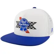 Pabst Blue Ribbon Patch Logo Blue and White Flat Bill Trucker Hat Blue