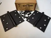NOS Pair Acorn Butt Hinge 4"x4" Cape Cod Colonial Plain Edge Satin Black C11