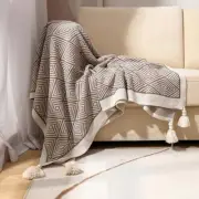 Taupe and White Modern Diamond Knit Throw Blanket with Tassels – 50" x 60"