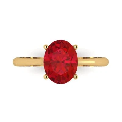 2.0Ct Oval Cut Ruby VVS1 Solid 14K/18K Gold Solitaire Engagement Promise Ring