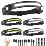 Headlamp Rechargeable 5Pack, 230° Wide Beam Head Lamp with 2 Spotlights, LE