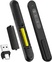 USB Type C Wireless Presenter Remote Presentation Clicker, Volume Control PowerPoint Clicker with Red Pointer Long Range PPT Clicker Slide Advancer for Mac PC Laptop Computer
