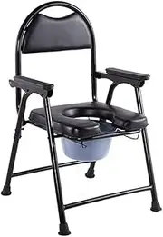 Foldable Commode/Shower Chair Foldable Bedside Commodes Toilet Chairs,Camping Toilets with Bucket/Backrest,Portable Stainless Steel Shower Chair with Armrests Toilet Alternative Chair (Color : A)