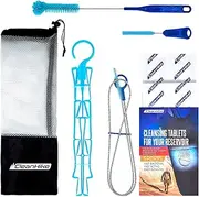 Hydration Bladder Cleaning Kit - 6-in-1 Water Reservoir Cleaning Kit of 3 Brushes, Collapsible Frame, 12 Cleansing Tablets and Pouch - Hygienic Cleaner Set for Backpack Bladder and Bottle