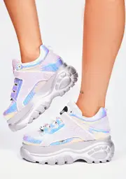 [Buffalo London] Holographic Glitter Classic Low Leather Platform Sneakers