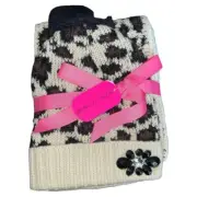 Betsey Johnson Pom Beanie Hat Infinity Scarf Gift Set Animal Print Mob Wife NWT