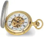 Charles Hubert 2-tone Crown, Ribbon & Shield Skeleton Pocket Watch