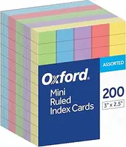 Oxford Mini Ruled Index Cards, Ruled, 3". x 2.5", Assorted Colors, 200 ea