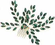 [Generic] Emerald Crystal Hair Comb for Wedding Women Bridal Green Rhinestones Hair Piece Jewelry Vintage Boho Handmade Hair Accessories (Green, One size)