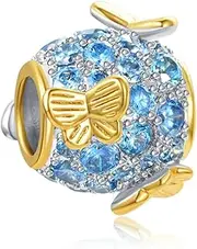 NARTGO Gold Tone Butterfly Sparkling Crystal Charm Compatible with Pandora Charms Bracelets