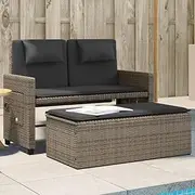 Garden Bench Reclining Garden Bench with Cushions Grey Poly Rattan