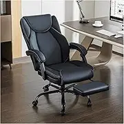 amseatec Office Chair,Big and Tall 400Lbs with Footrest, Ergonomic with Adjustable Backrest, Reclining Computer Chair with Double Lumbar Support, Thick Bonded Leather for Comfy (Black)