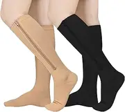2 Pairs Zipper Compression Socks, 15-20 mmHg Closed Toe Compression Stocking with Zipper for Women and Men