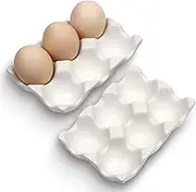 AbbyCindy 6 Cups Egg Tray Serveware, Eggs Dispenser, Egg Holder Set Kitchen Restaurant Fridge Storage Decorative Accessory (White,2 pack)