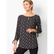 NWT TALBOTS Tie-Sleeve Bold Polka Dot Black & White Size LP