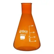 Eisco Labs 250ml Erlenmeyer Flask, Narrow Neck - Amber Borosilicate Glass