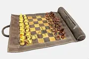 Stonkraft 19" x 15" (Chess Board Size 12" x 12") Genuine Roll-Up Leather Chess Set - with Wooden Chess Pieces - Brown | Comes with a Innovative Carry Pouch