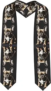 [SKKNT] Long Ears French Bulldog Print Graduation Shawl Stole For Academic Commencements Honor Sash Congratulations Gift, Sharp Corner, One Size