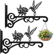 Ziwijity 2 Packs Iron Plant Hanger,Hanging Basket Brackets Wall Hooks,Metal Hangers Outdoor, Heavy Duty Plant Hooks for Hanging Plants, Bird Feeder, Wind Chime, Lantern (Black 2 PCS)