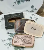 VTG REVLON PETITE LOVE PAT PRESSED POWDER GOLD METAL DIAMOND COMPACT DARK DARK