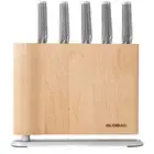 6pc Global Uku Stainless Steel Paring/Bread Knife w/ Storage Block Set Maple