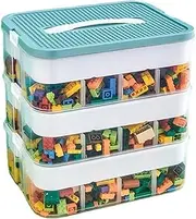Uandhome Toys Organizer Storage Case, Stackable Storage Container Compartments, Storage Box Compatible with Lego Storage, Building Blocks Container Box with Lids Playroom Organization Bin (Green)