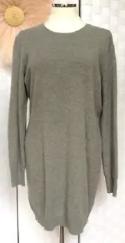 NWT Ralph Lauren 100% Merino Wool Gray Sweater Dress Pullover Suede Elbow XL FXD