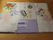"CELEBRATE EASTER TOGETHER" - 13" X 36" table runner - white Bunnies Eggs