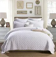 Luxury Quilted 100% Cotton Coverlet/Bedspread Set Quilt King Super King Size Bed 250x270cm Clover White