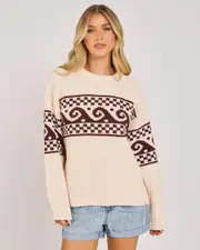 [Rip Curl] Rip Curl Women's Soleil Knit Sweater in Brown/Off White Size Small S Brown/Off White