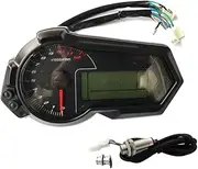 Fahgaer Universal 1200RPM Motorcycle Odometer Tachometer UTV LCD Digital Speedometer Gauge for 2,4 Cylinders N1-6