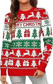 [NECIOUS] Women's Ugly Christmas Sweaters Snowflake Reindeer Long Sleeve Knit Xmas Sweater Pullover Tops