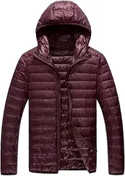 Men's Hooded Puffer Jacket Lightweight Packable Warm Jacket Winter Coat with Pockets for Hiking Ski Traveling